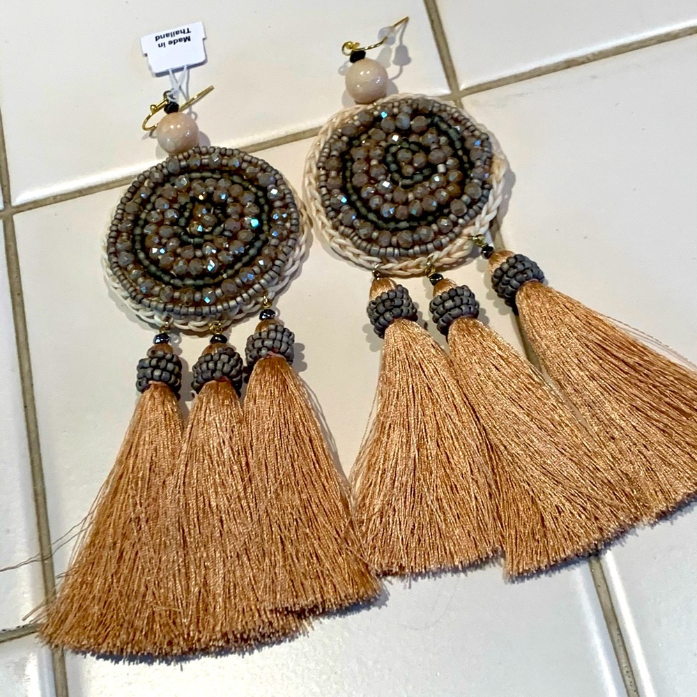 Anthropologie Gem and Tassel Earrings